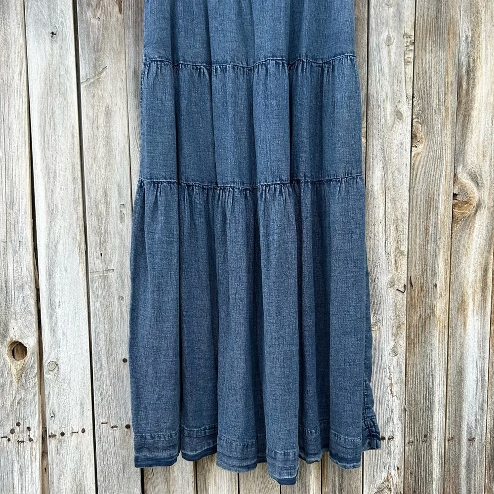 Anthropologie Helena Square Neck Tiered Midi Dress Smocked Denim Blue M - Picture 9 of 15
